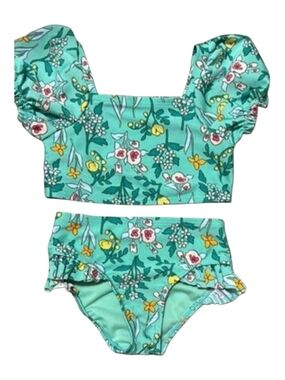 Cat & Jack Mint Floral Puff-Sleeve Bikini Set